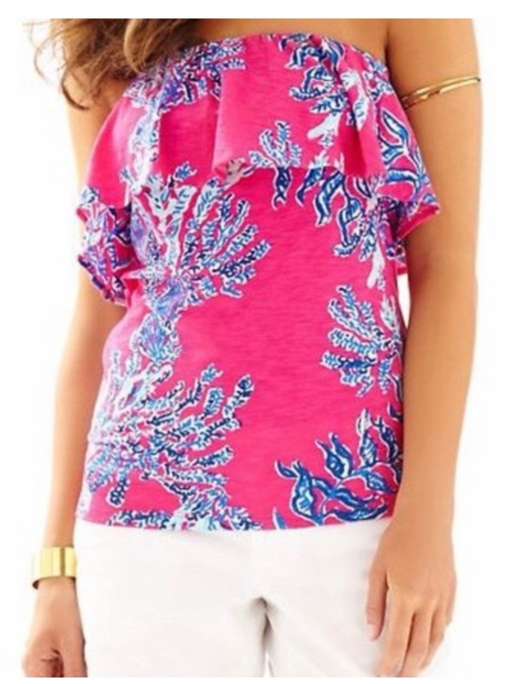 Lily Pulitzer -  Strapless Ruffle Print Top
